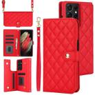 For Samsung Galaxy S21 Ultra 5G Crossbody Multifunction Rhombic Leather Phone Case(Red) - 1