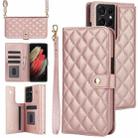 For Samsung Galaxy S21 Ultra 5G Crossbody Multifunction Rhombic Leather Phone Case(Rose Gold) - 1