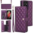 For Samsung Galaxy S21 Ultra 5G Crossbody Multifunction Rhombic Leather Phone Case(Dark Purple) - 1