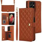 For Samsung Galaxy S21 Ultra 5G Crossbody Multifunction Rhombic Leather Phone Case(Brown) - 1