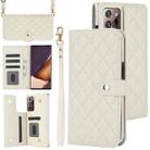 For Samsung Galaxy Note20 Ultra Crossbody Multifunction Rhombic Leather Phone Case(White) - 1