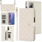 For Samsung Galaxy Note20 Crossbody Multifunction Rhombic Leather Phone Case(White) - 1
