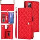 For Samsung Galaxy Note20 Crossbody Multifunction Rhombic Leather Phone Case(Red) - 1