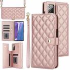 For Samsung Galaxy Note20 Crossbody Multifunction Rhombic Leather Phone Case(Rose Gold) - 1