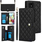 For Samsung Galaxy A71 4G Crossbody Multifunction Rhombic Leather Phone Case(Black) - 1