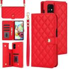 For Samsung Galaxy A71 4G Crossbody Multifunction Rhombic Leather Phone Case(Red) - 1