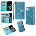 For Huawei P40 lite Multi-card Slots Starry Sky Laser Carving Glitter Zipper Horizontal Flip Leather Case with Holder & Wallet & Lanyard(Sky Blue) - 1