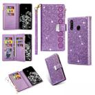 For Huawei P smart 2019 Multi-card Slots Starry Sky Laser Carving Glitter Zipper Horizontal Flip Leather Case with Holder & Wallet & Lanyard(Purple) - 1