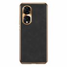 For Honor 70 Pro Electroplating Lambskin Leather Phone Case(Black) - 1