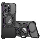 For iPhone 15 Pro Mechanical Arm Borderless MagSafe Holder Metal Phone Case(Black Purple) - 1