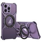 For iPhone 14 Pro Max Mechanical Arm Borderless MagSafe Holder Metal Phone Case(Dark Purple) - 1