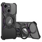For iPhone 13 Mechanical Arm Borderless MagSafe Holder Metal Phone Case(Black Purple) - 1