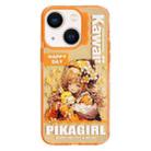 For iPhone 14 Colorful Wave Circle Creative Pattern Phone Case(Orange Butterfly Flower Girl) - 1