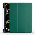 For iPad Pro 13 2024 3-fold TPU Leather Smart Tablet Case with Pen Slot(Pine Green) - 1