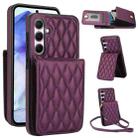 For Samsung Galaxy A55 5G YM015 Crossbody Rhombic Card Bag RFID Phone Case(Dark Purple) - 1