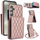 For Samsung Galaxy S24 5G YM015 Crossbody Rhombic Card Bag RFID Phone Case(Rose Gold) - 1