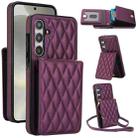 For Samsung Galaxy S24 5G YM015 Crossbody Rhombic Card Bag RFID Phone Case(Dark Purple) - 1