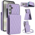 For Samsung Galaxy S24 5G YM015 Crossbody Rhombic Card Bag RFID Phone Case(Light Purple) - 1