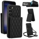 For Samsung Galaxy S23 5G YM015 Crossbody Rhombic Card Bag RFID Phone Case(Black) - 1