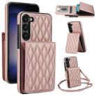 For Samsung Galaxy S23 5G YM015 Crossbody Rhombic Card Bag RFID Phone Case(Rose Gold) - 1