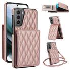 For Samsung Galaxy S21 5G YM015 Crossbody Rhombic Card Bag RFID Phone Case(Rose Gold) - 1