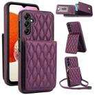 For Samsung Galaxy A14 4G / 5G YM015 Crossbody Rhombic Card Bag RFID Phone Case(Dark Purple) - 1
