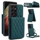 For Samsung Galaxy S21 Ultra 5G YM015 Crossbody Rhombic Card Bag RFID Phone Case(Green) - 1