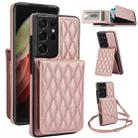 For Samsung Galaxy S21 Ultra 5G YM015 Crossbody Rhombic Card Bag RFID Phone Case(Rose Gold) - 1