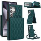 For Samsung Galaxy S24 Ultra 5G YM015 Crossbody Rhombic Card Bag RFID Phone Case(Green) - 1