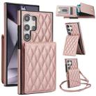 For Samsung Galaxy S24 Ultra 5G YM015 Crossbody Rhombic Card Bag RFID Phone Case(Rose Gold) - 1