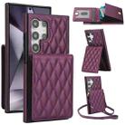 For Samsung Galaxy S24 Ultra 5G YM015 Crossbody Rhombic Card Bag RFID Phone Case(Dark Purple) - 1