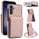 For Samsung Galaxy S25+ 5G YM015 Crossbody Rhombic Card Bag RFID Phone Case(Rose Gold) - 1