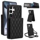 For Samsung Galaxy S25 Ultra 5G YM015 Crossbody Rhombic Card Bag RFID Phone Case(Black) - 1
