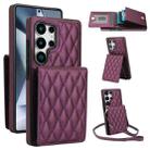 For Samsung Galaxy S25 Ultra 5G YM015 Crossbody Rhombic Card Bag RFID Phone Case(Dark Purple) - 1
