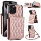 For iPhone 15 Pro Max YM015 Crossbody Rhombic Card Bag RFID Phone Case(Rose Gold) - 1