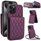 For iPhone 15 Pro Max YM015 Crossbody Rhombic Card Bag RFID Phone Case(Dark Purple) - 1