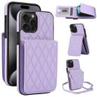 For iPhone 15 Pro Max YM015 Crossbody Rhombic Card Bag RFID Phone Case(Light Purple) - 1