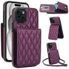 For iPhone 15 Plus YM015 Crossbody Rhombic Card Bag RFID Phone Case(Dark Purple) - 1