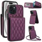 For iPhone 15 YM015 Crossbody Rhombic Card Bag RFID Phone Case(Dark Purple) - 1