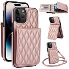 For iPhone 14 Pro Max YM015 Crossbody Rhombic Card Bag RFID Phone Case(Rose Gold) - 1