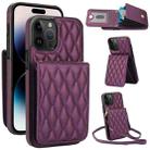 For iPhone 14 Pro YM015 Crossbody Rhombic Card Bag RFID Phone Case(Dark Purple) - 1