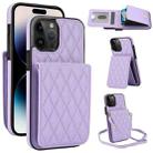 For iPhone 14 Pro YM015 Crossbody Rhombic Card Bag RFID Phone Case(Light Purple) - 1