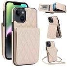 For iPhone 14 Plus YM015 Crossbody Rhombic Card Bag RFID Phone Case(White) - 1
