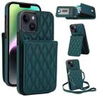 For iPhone 14 Plus YM015 Crossbody Rhombic Card Bag RFID Phone Case(Green) - 1