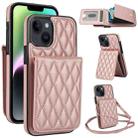 For iPhone 14 Plus YM015 Crossbody Rhombic Card Bag RFID Phone Case(Rose Gold) - 1