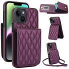 For iPhone 14 Plus YM015 Crossbody Rhombic Card Bag RFID Phone Case(Dark Purple) - 1