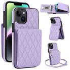 For iPhone 14 Plus YM015 Crossbody Rhombic Card Bag RFID Phone Case(Light Purple) - 1