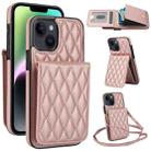 For iPhone 14 YM015 Crossbody Rhombic Card Bag RFID Phone Case(Rose Gold) - 1