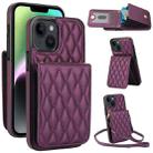 For iPhone 13 YM015 Crossbody Rhombic Card Bag RFID Phone Case(Dark Purple) - 1