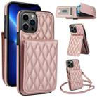 For iPhone 13 Pro YM015 Crossbody Rhombic Card Bag RFID Phone Case(Rose Gold) - 1